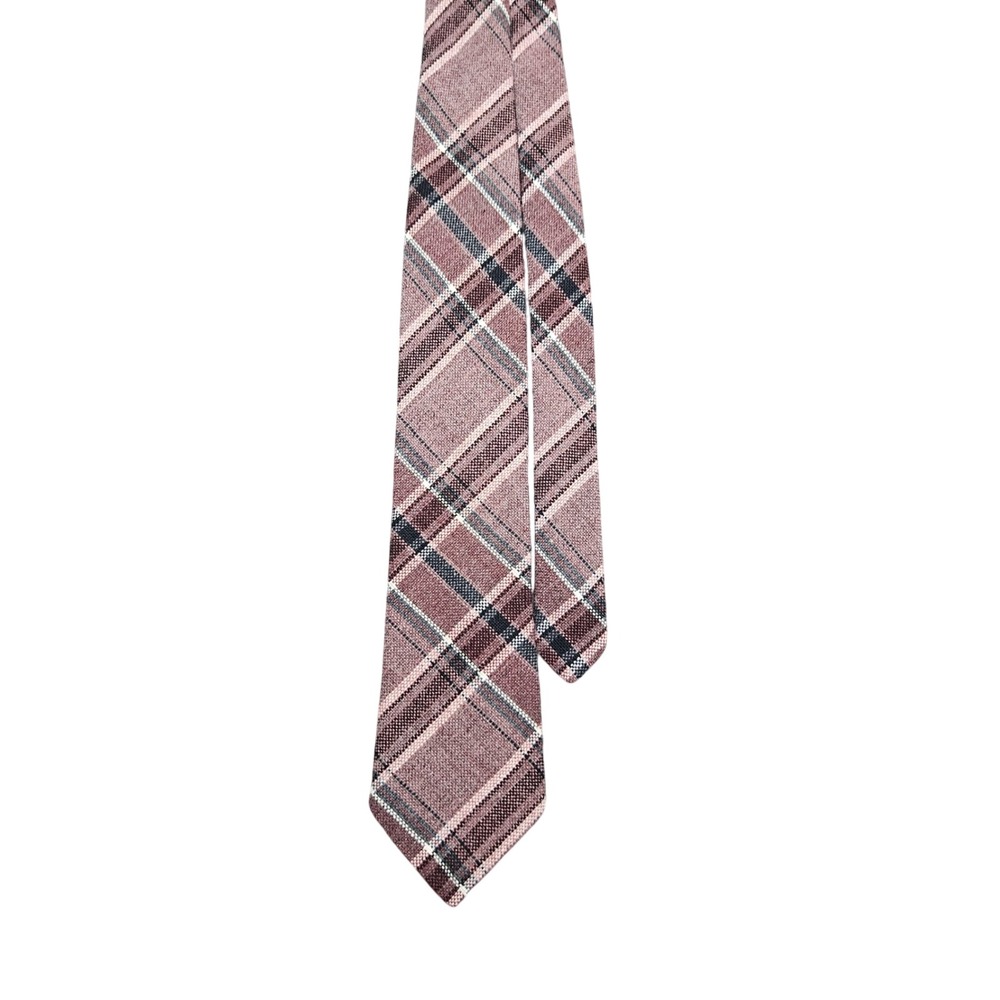 Austin Manor Plaid Tie Acrylic Portugal Burgundy Blue Pink‎ 58in Length Preppy